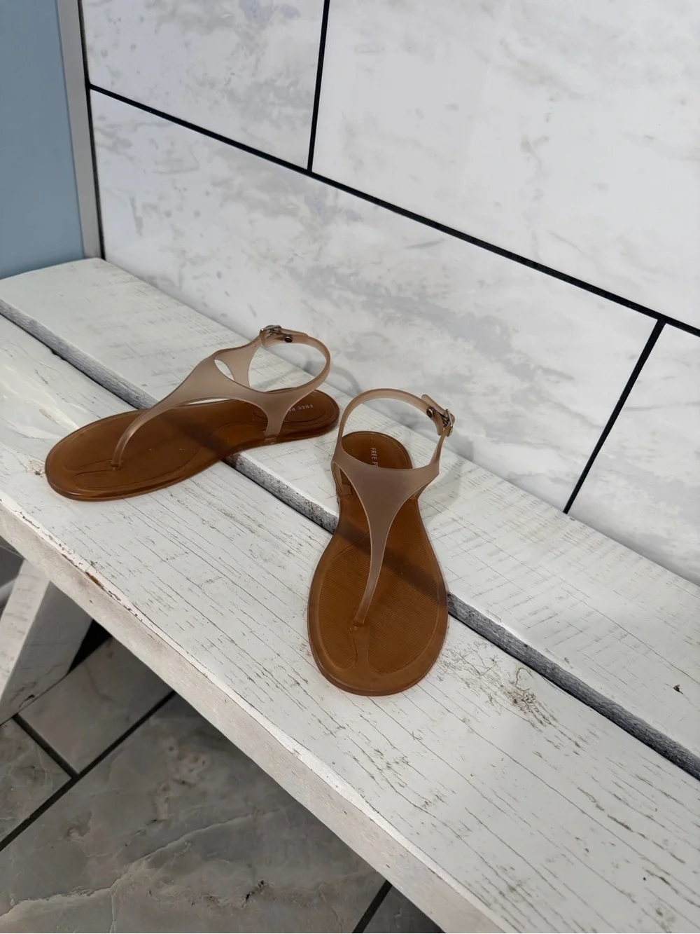 Free People Tan Jelly T-Strap Sandals